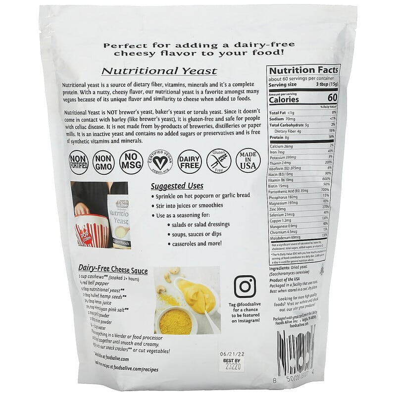 Foods Alive, Superfood, Non-Fortified Nutritional Yeast, 32 oz (907 g) 850008080074