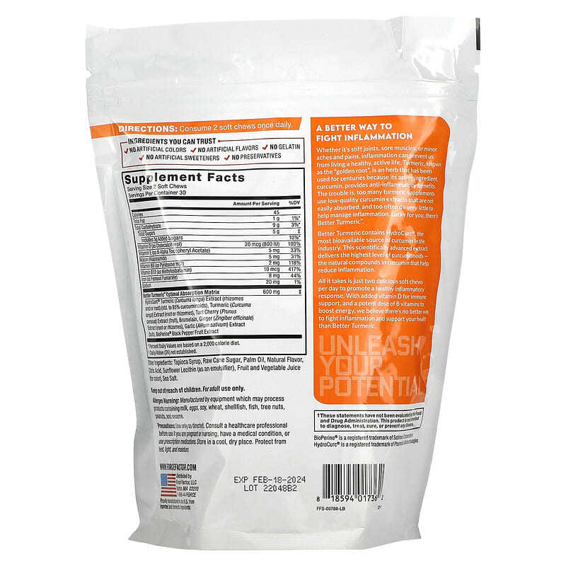 Force Factor, Better Turmeric, Extra Strength Curcumin, Fruit Splash, 60 Soft Chews 818594017362