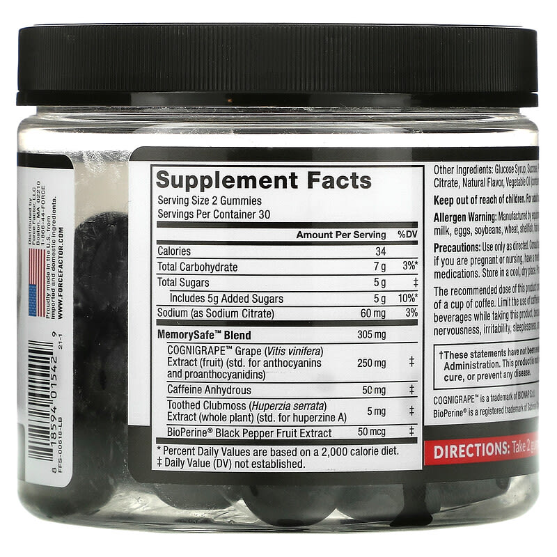 Force Factor, Forebrain Gummies, Memory Support, Mixed Berry, 60 Gummies 818594015429