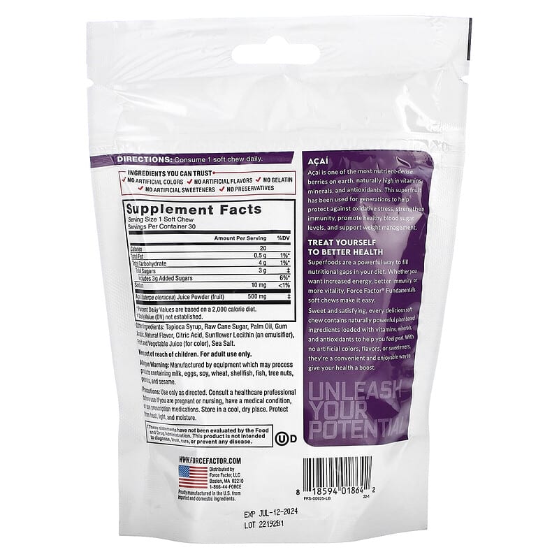 Force Factor, Fundamentals, Acai, 30 Soft Chews 818594018642