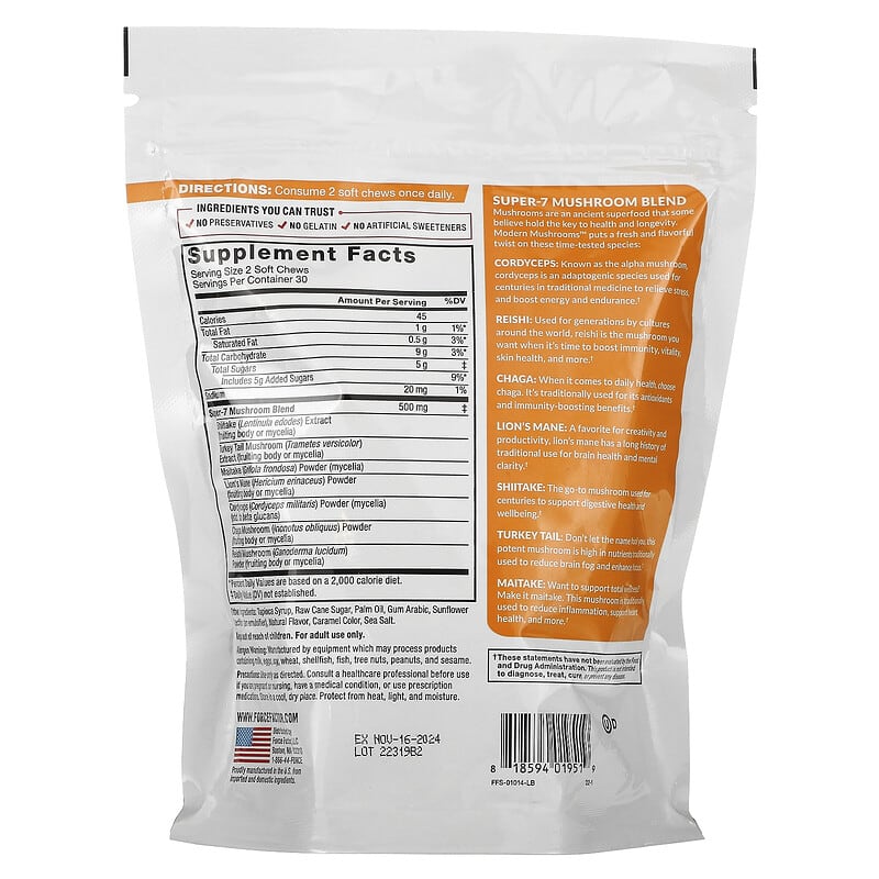 Force Factor, Modern Mushrooms, Cinnamon Roll , 60 Soft Chews 818594019519