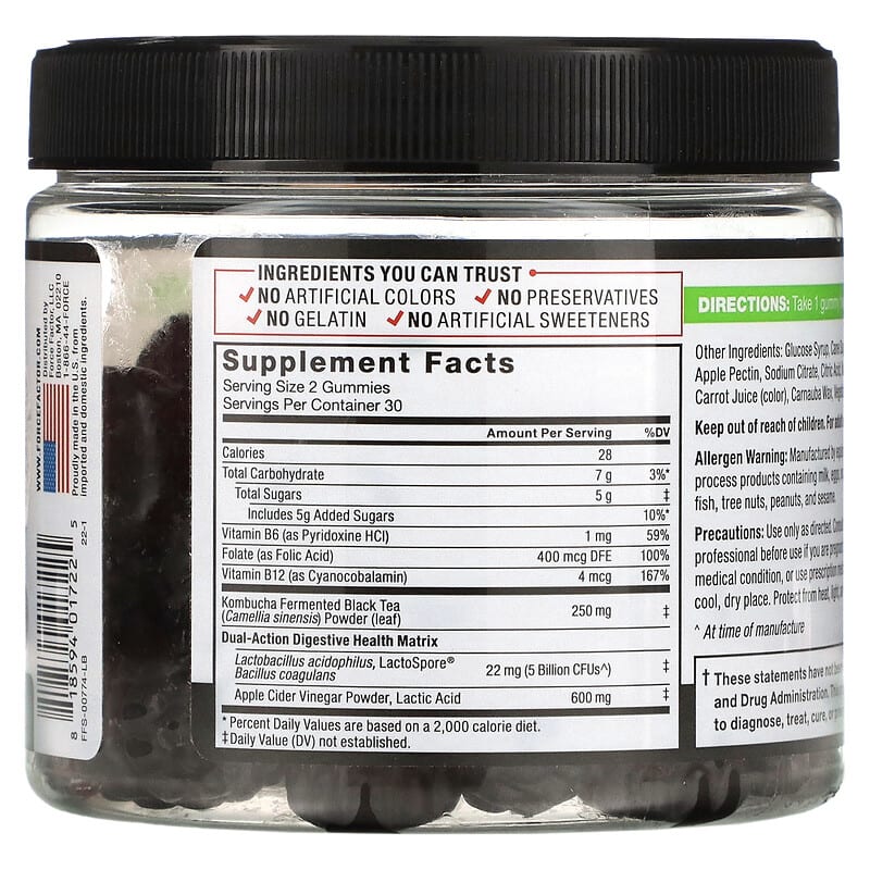 Force Factor, ProbioSlim, Kombucha Gummies, Peach, 60 Gummies 818594017225