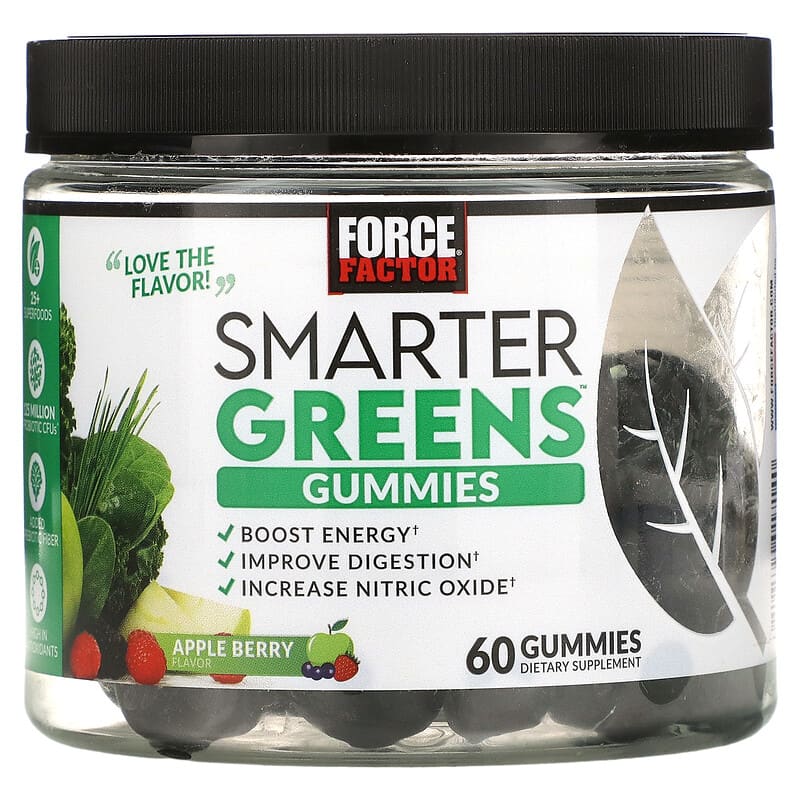 Force Factor Smarter Greens Gummies Apple Berry 60 Gummies 818594017140