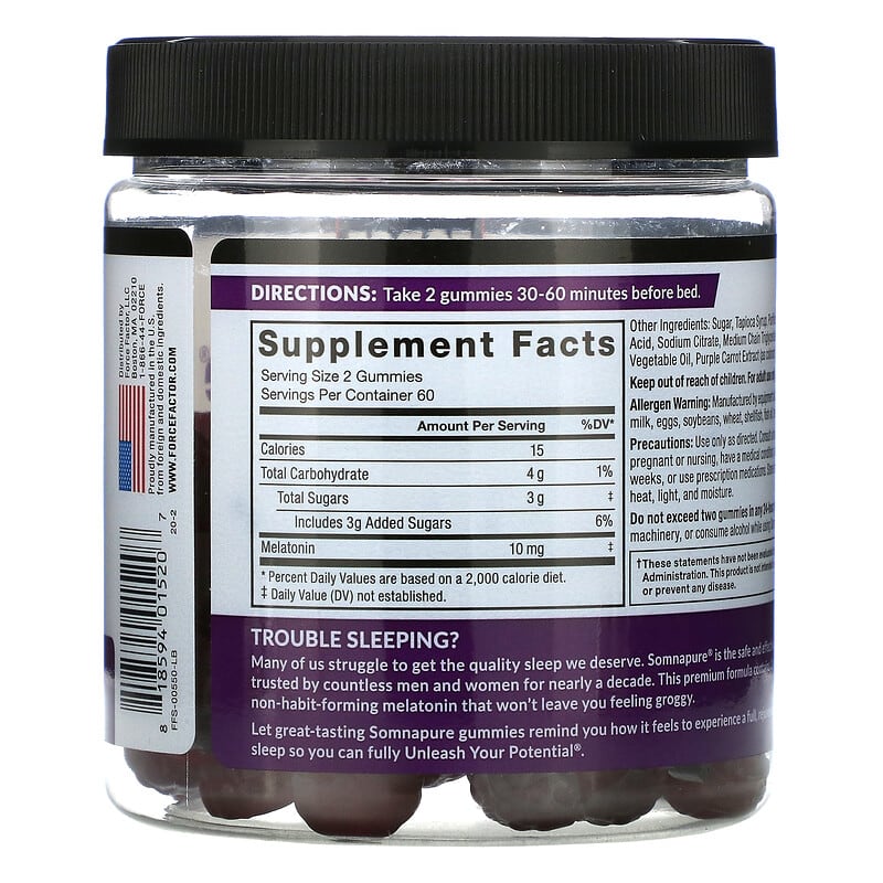 Force Factor, Somnapure Gummies, Melatonin, Dream Berry, 5 mg, 120 Gummies 818594015207