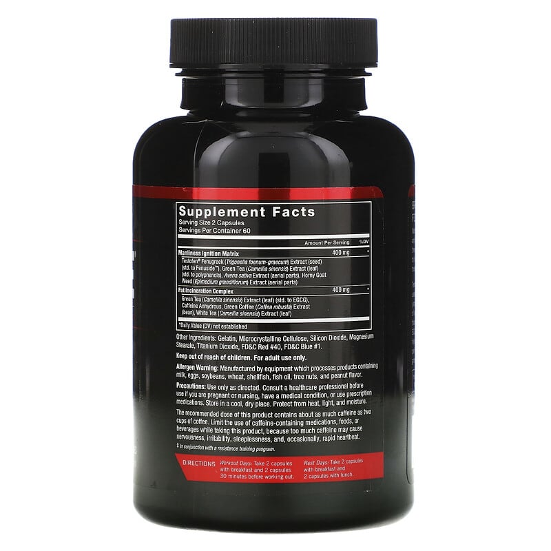 Force Factor, Test X180 Ignite, Free Testosterone Booster & Fat Burner, 120 Capsules 818594011131