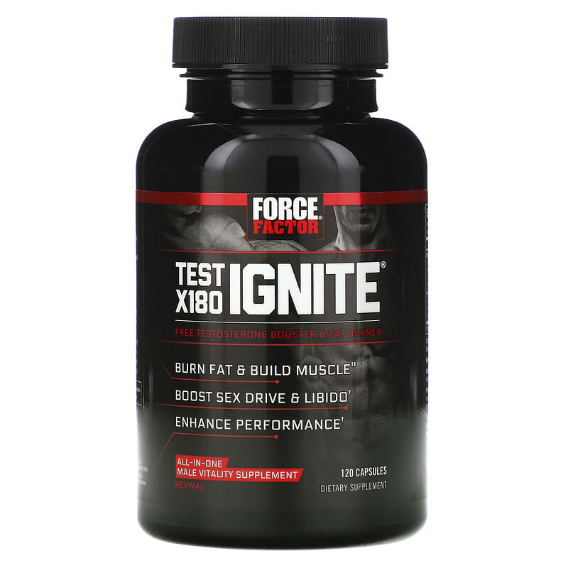 Force Factor Test X180 Ignite Free Testosterone Booster & Fat Burner 120 Capsules 818594011131