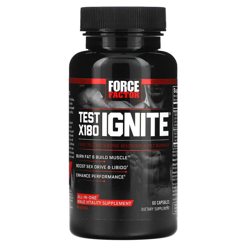 Force Factor, Test X180 Ignite, Free Testosterone Booster & Fat Burner, 60 Capsules 818594013296