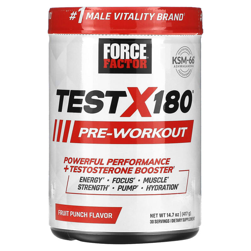 Force Factor Test X180 Pre-Workout Fruit Punch 14.7 oz (417 g) 818594019021