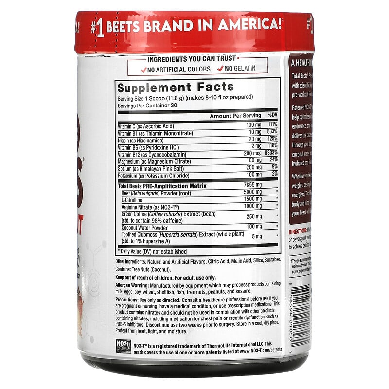 Force Factor, Total Beets, Pre-Workout, Fruit Punch, 12.5 oz (354 g) 818594018581