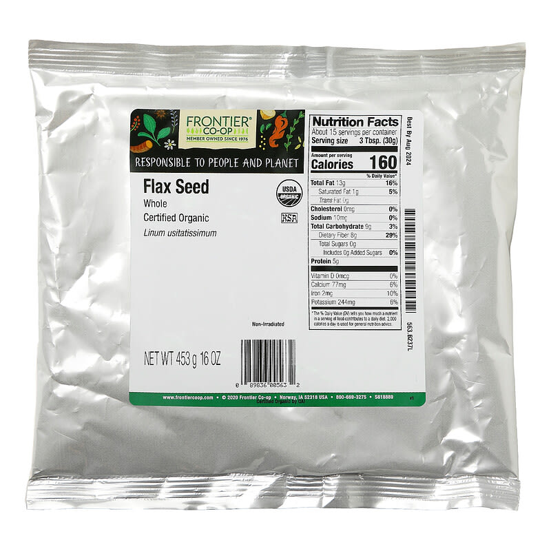 Frontier Co-Op, Organic Whole Flax Seed, 16 oz (453 g) 89836005632