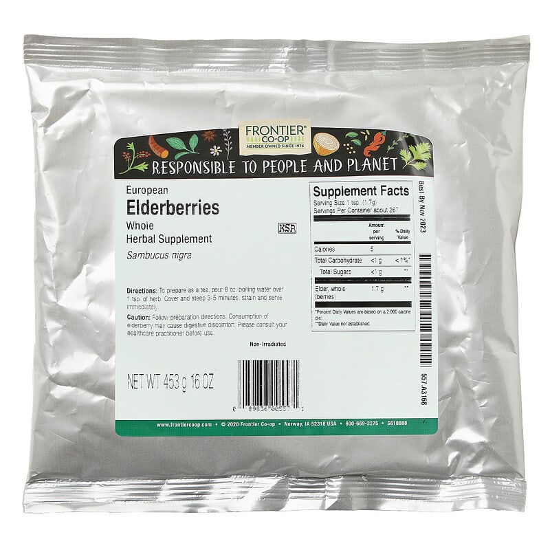 Frontier Co-Op, Whole European Elderberries, 16 oz (453 g) 89836005571