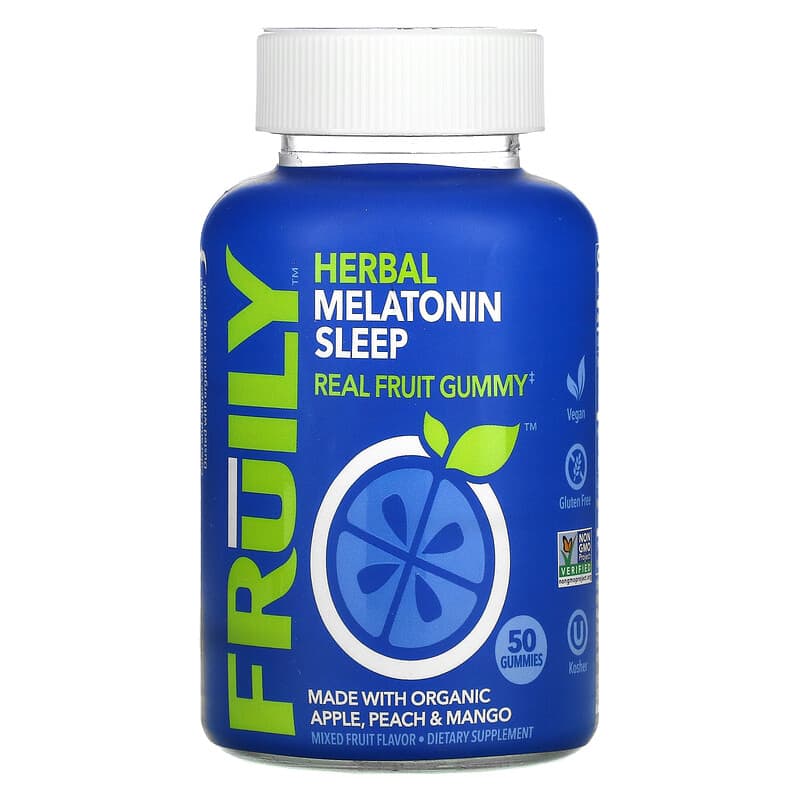 Fruily Herbal Melatonin Sleep with Organic Apple Peach & Mango Mixed Fruit 50 Gummies 850019556087