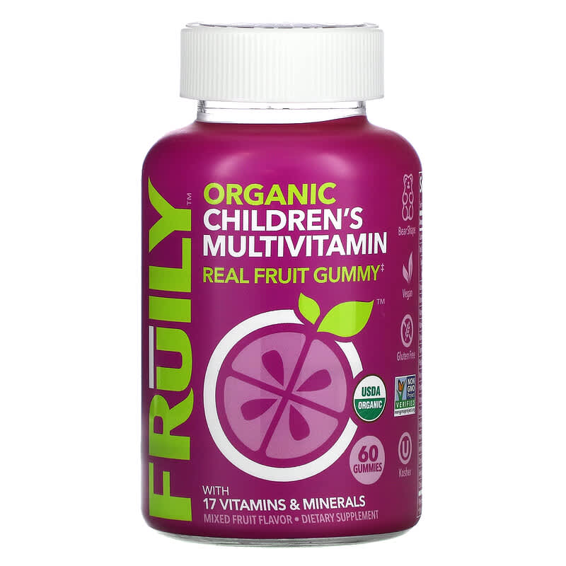 Fruily Organic Children's Multivitamin with 17 Vitamins and Minerals Mixed Fruit 60 Gummies 850019556117