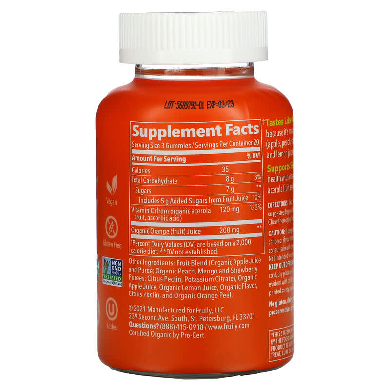 Fruily, Organic Vitamin C Boost, Mixed Fruit Flavor, 60 Gummies 850019556162