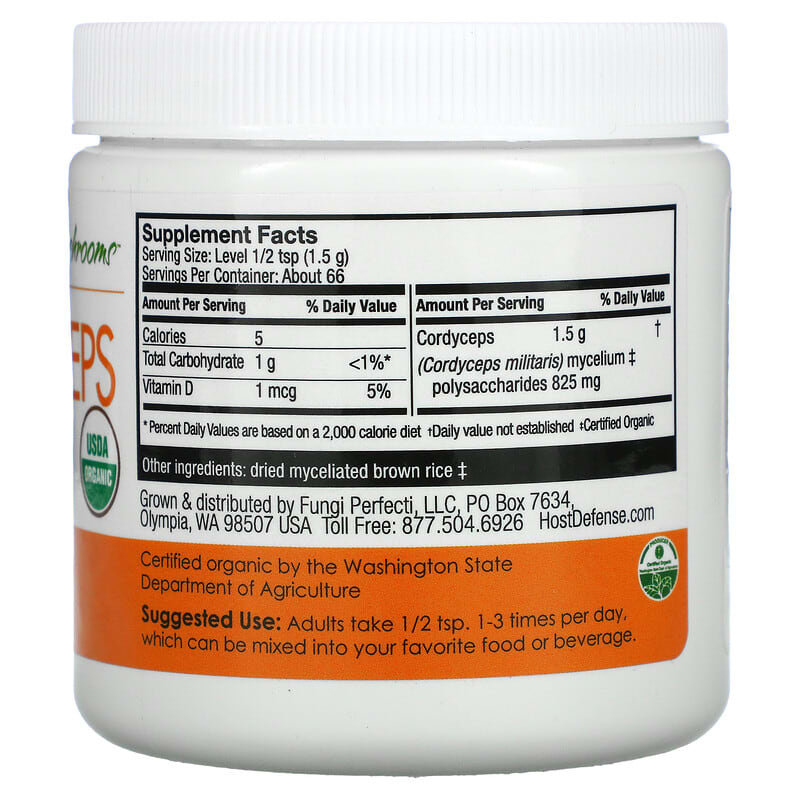 Fungi Perfecti Host Defense, Cordyceps, Mushroom Mycelium Powder, Energy Support, 3.5 oz (100 g) 633422300153