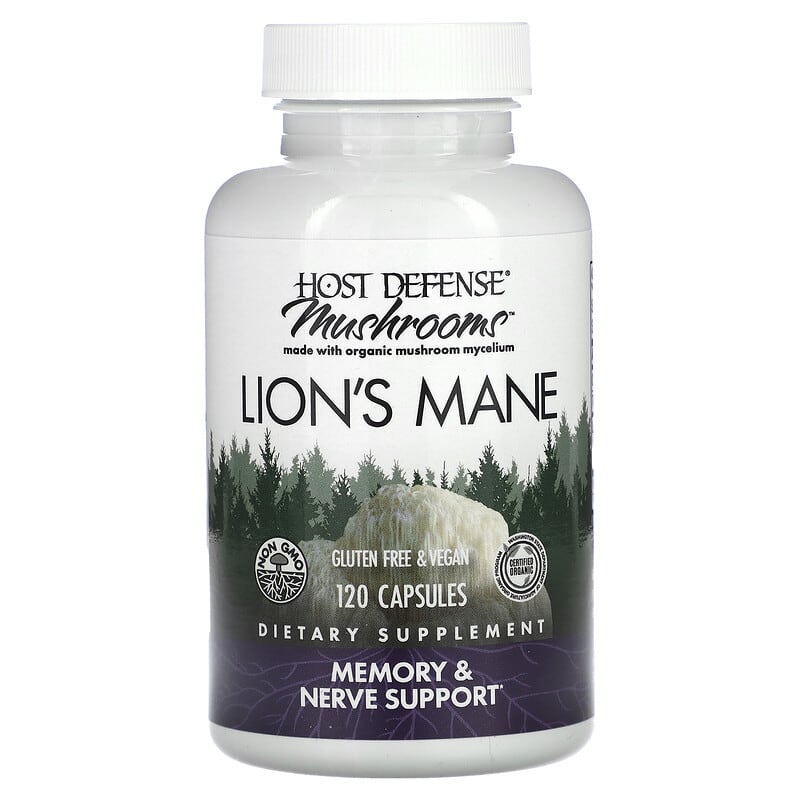 Fungi Perfecti Host Defense, Host Defense Mushrooms, Lion's Mane, Memory & Nerve Support, 120 Capsules 633422031637