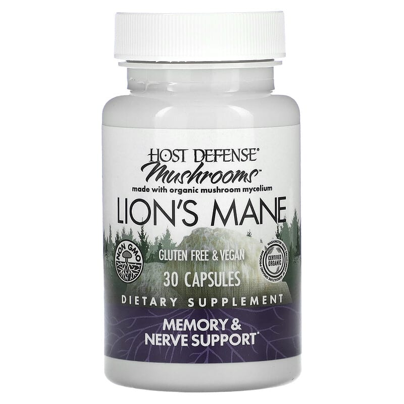 Fungi Perfecti Host Defense, Host Defense Mushrooms, Lion's Mane, Memory & Nerve Support, 30 Capsules 633422031613