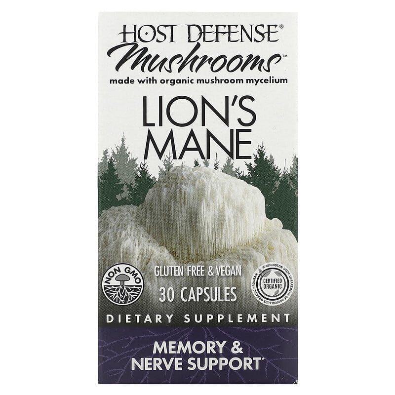 Fungi Perfecti Host Defense Host Defense Mushrooms Lion's Mane Memory & Nerve Support 30 Capsules 633422031613