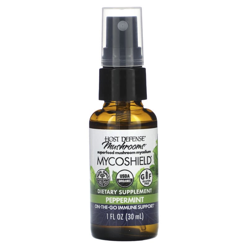 Fungi Perfecti Host Defense, Host Defense Mushrooms, Mycoshield Spray, Peppermint, 1 fl oz (30 ml) 633422057712