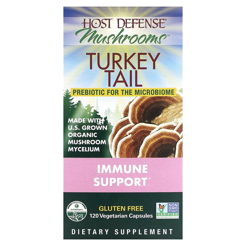 Fungi Perfecti Host Defense Host Defense Mushrooms Turkey Tail Immune Support 120 Vegetarian Capsules 633422027333