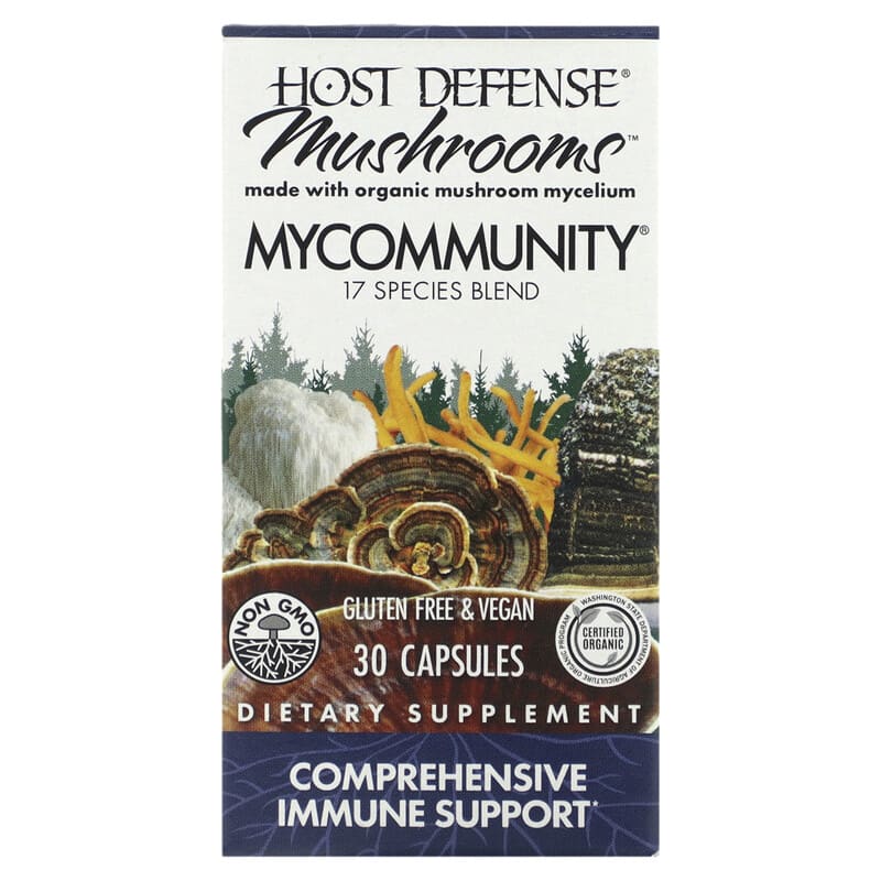 Fungi Perfecti Host Defense Hot Defense Mushrooms MyCommunity Comprehensive Immune Support 30 Capsules 633422038117