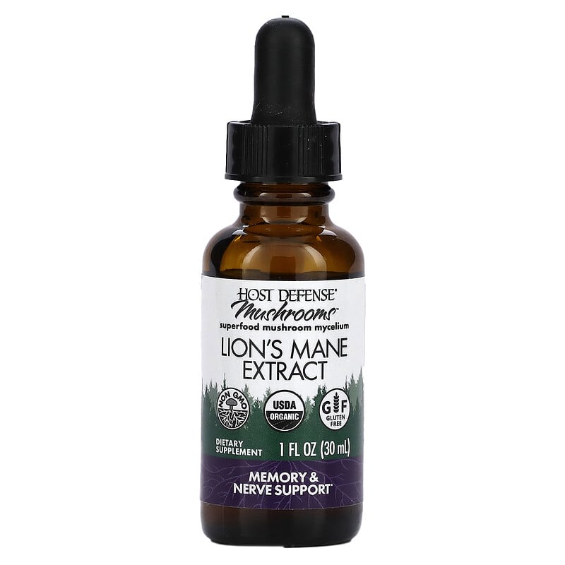 Fungi Perfecti Host Defense, Lion's Mane Extract, Memory & Nerve Support, 1 fl oz (30 ml) 633422051611