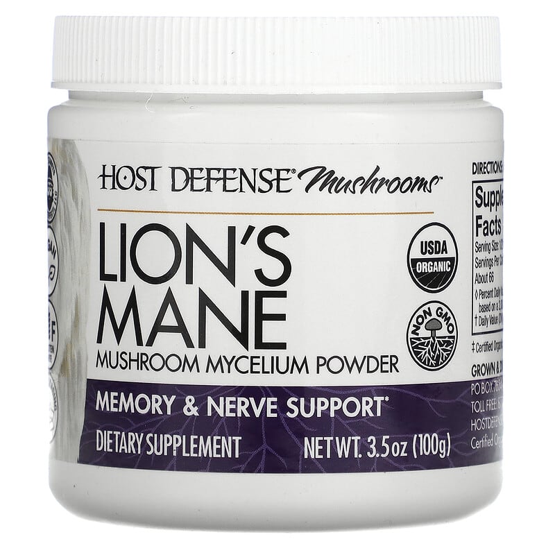 Fungi Perfecti Host Defense Lion's Mane Mushroom Mycelium Powder Memory & Nerve Support 3.5 oz (100 g) 633422306964