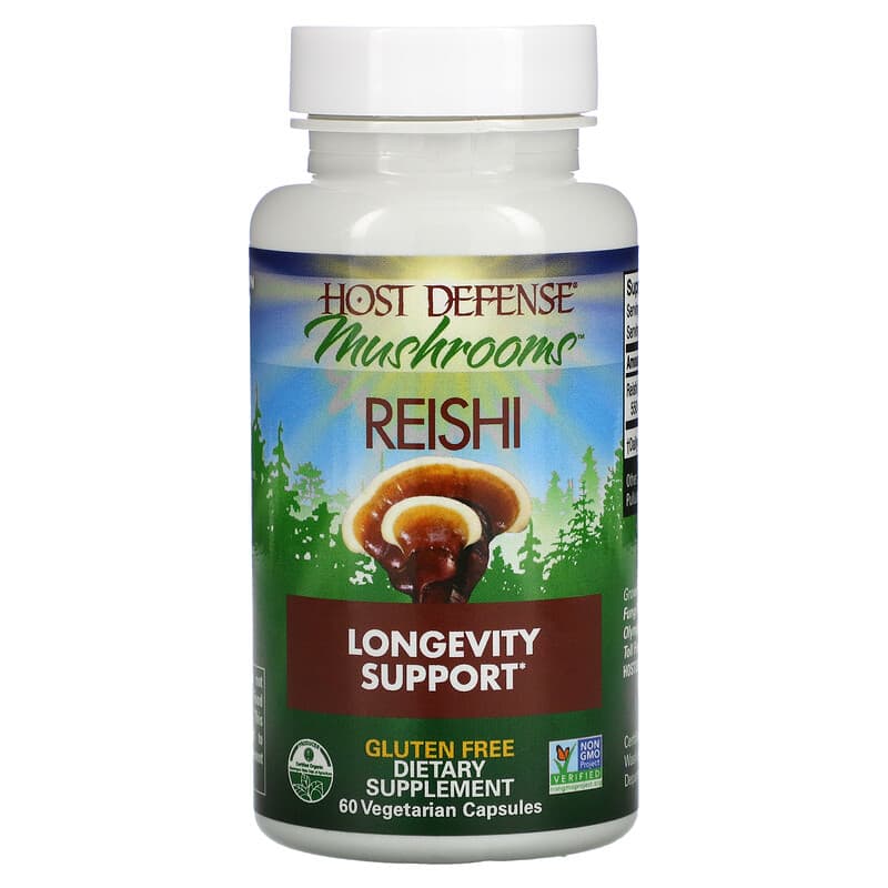 Fungi Perfecti Host Defense, Mushrooms, Reishi,  Longevity Support, 60 Vegetarian Capsules 633422030326