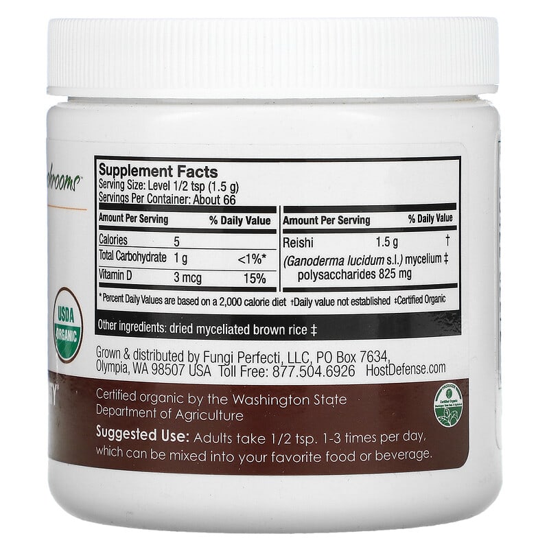 Fungi Perfecti Host Defense, Reishi, Mushroom Mycelium Powder, Cardio & Longevity, 3.5 oz (100 g) 633422822723