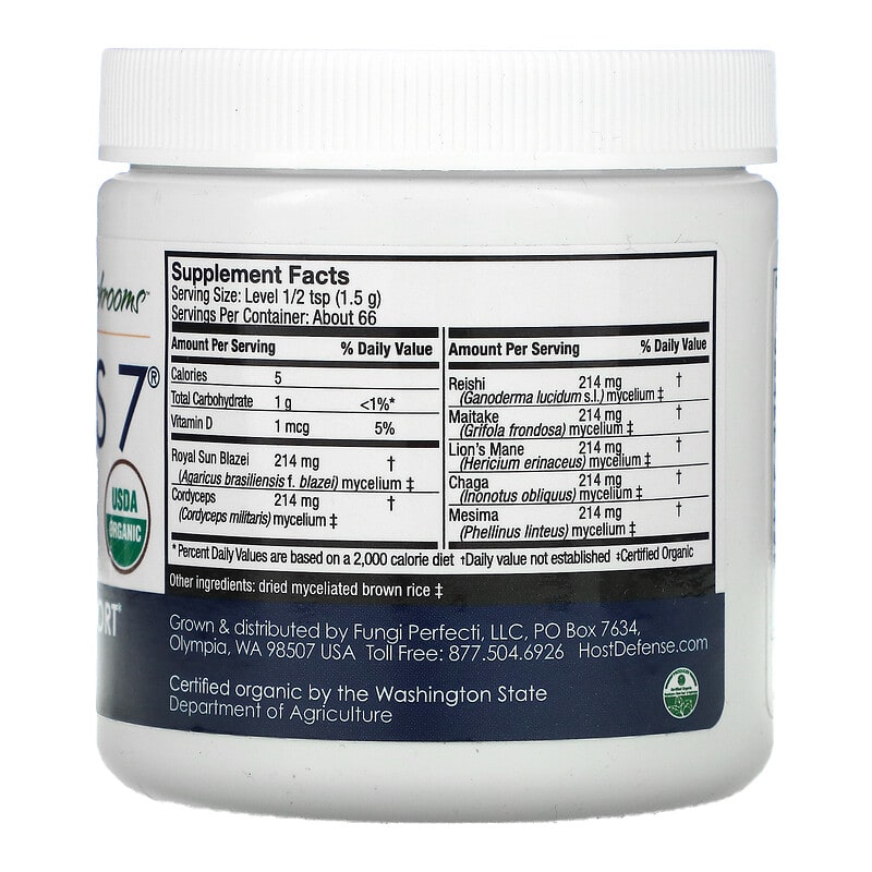 Fungi Perfecti Host Defense, Stamets 7, Mushroom Mycelium Powder, Daily Immune Support, 3.5 oz (100 g) 633422354521