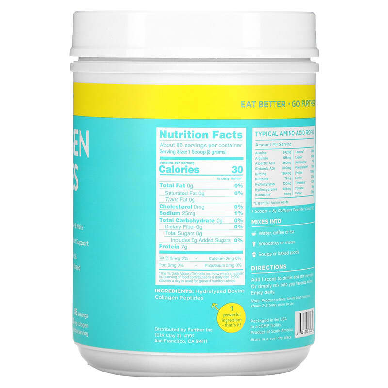 Further Food, Collagen Peptides, Unflavored, 8,000 mg, 24 oz (680 g) 646117813562