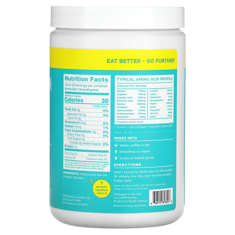 Further Food, Collagen Peptides, Unflavored, 8,000 mg, 7.9 oz (224 g) 646117813548