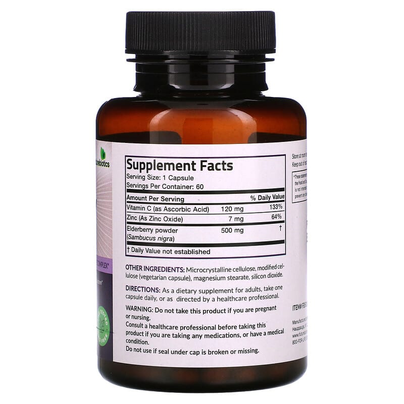 FutureBiotics, Sambucus Elderberry with Zinc & Vitamin C, 60 Vegetarian Capsules 49479501007