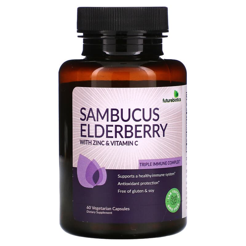 FutureBiotics Sambucus Elderberry with Zinc & Vitamin C 60 Vegetarian Capsules 49479501007