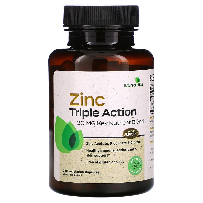 FutureBiotics Zinc Triple Action 30 mg 150 Vegetarian Capsules 49479501205