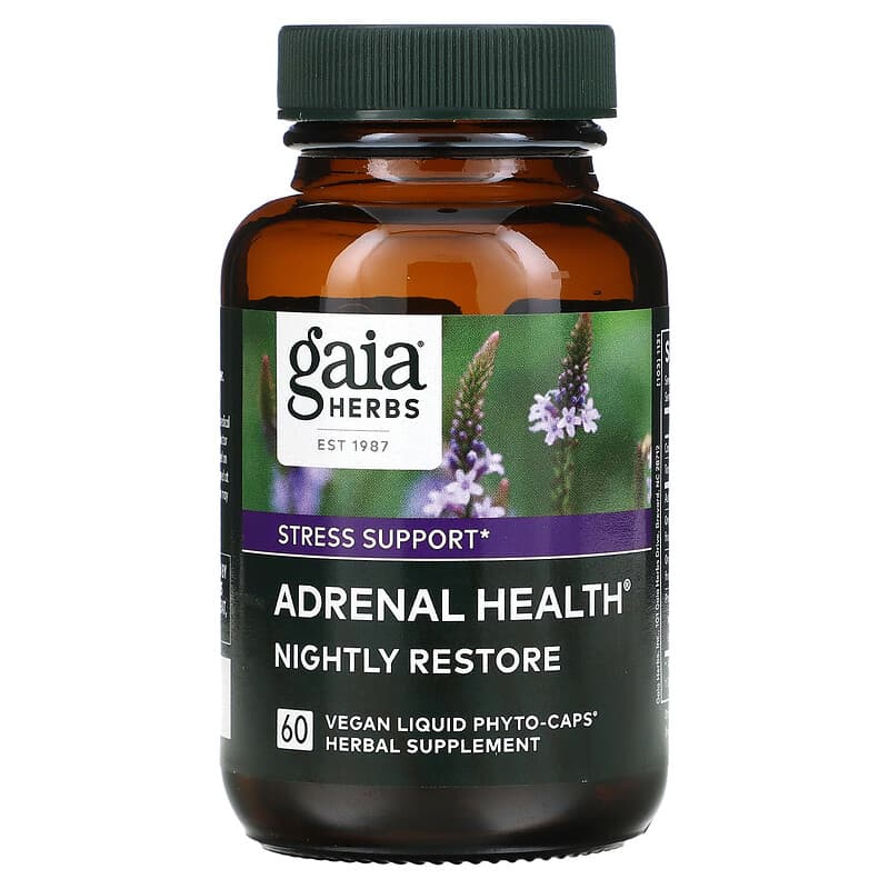 Gaia Herbs, Adrenal Health, Nightly Restore, 60 Vegan Liquid Phyto-Caps 751063149389