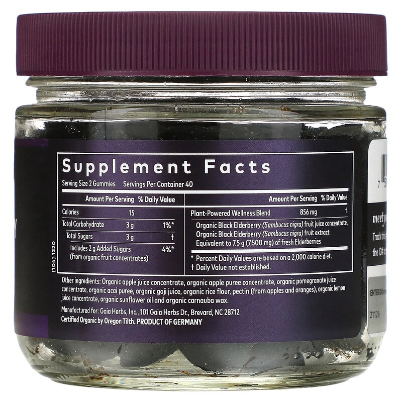 Gaia Herbs, Black Elderberry Immune Support Adult Daily Gummies, 80 Vegan Gummies 751063151504
