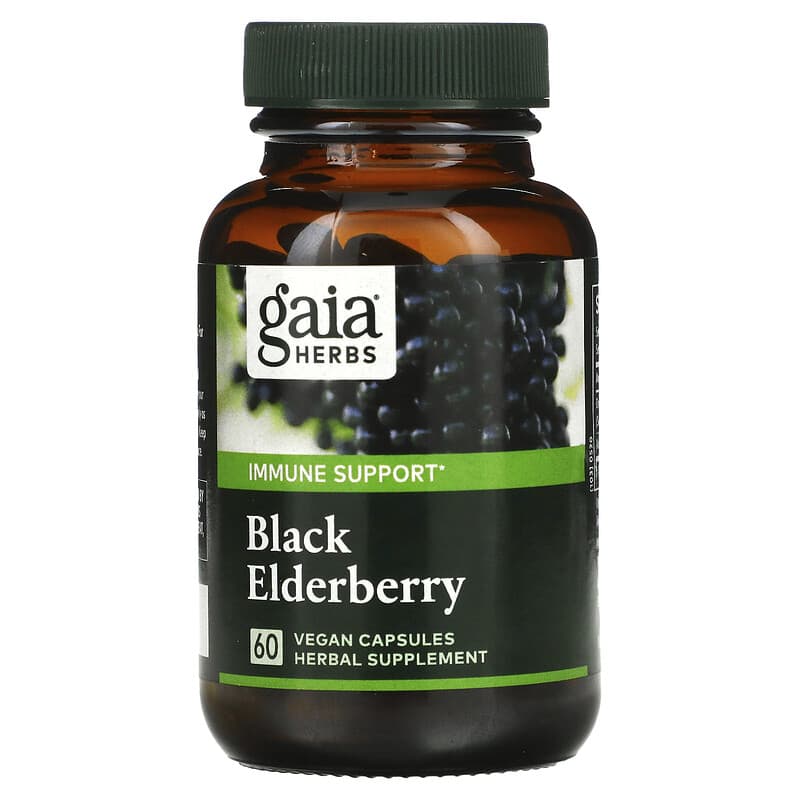 Gaia Herbs, Black Elderberry with Acerola Fruit, 60 Vegan Capsules 751063400602