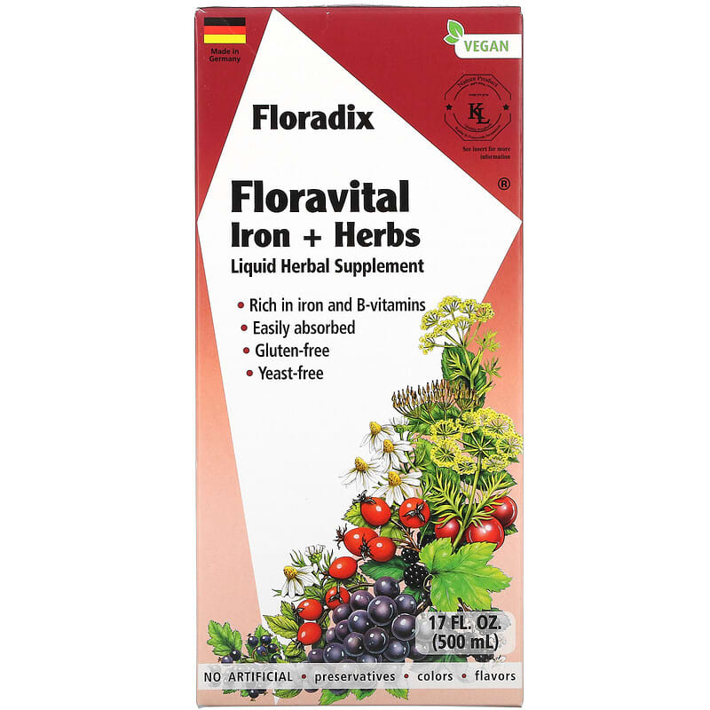 Gaia Herbs Floradix Floravital Iron + Herbs 17 fl oz (500 ml) 850026260137