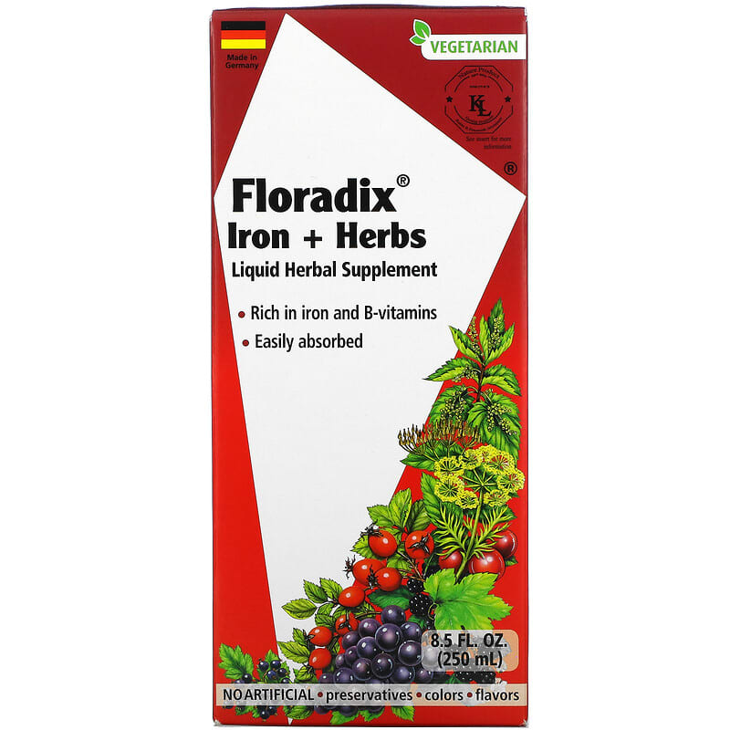 Gaia Herbs Floradix Iron + Herbs Liquid Herbal Supplement 8.5 fl oz (250 ml) 850026260090