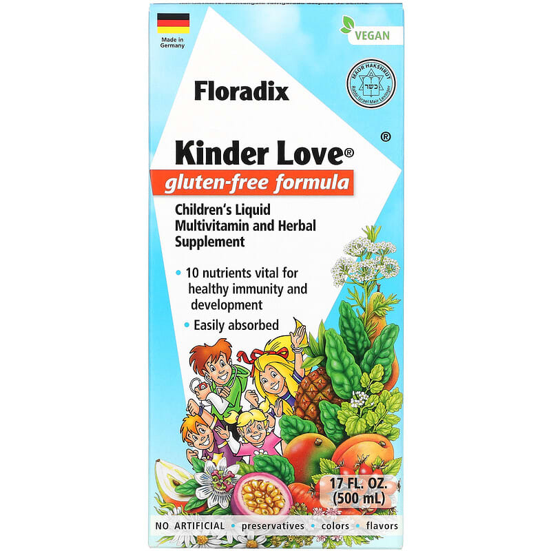 Gaia Herbs Floradix Kinder Love Children's Liquid Multivitamin and Herbal Supplement Gluten Free 17 fl oz (500 ml) 850026260168