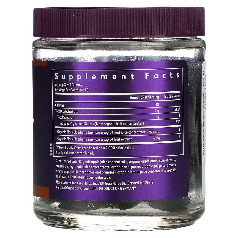 Gaia Herbs, Kids, Black Elderberry Immune Support, 40 Vegan Gummies 751063151481