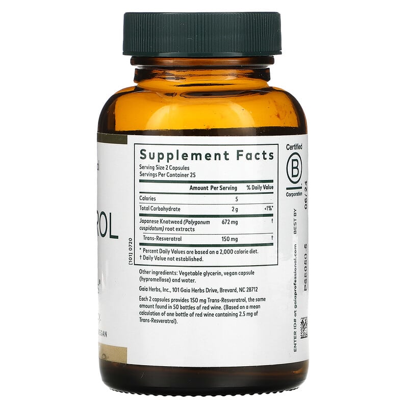 Gaia Herbs Professional Solutions, Resveratrol 150, 50 Liquid-Filled Capsules 751063996778