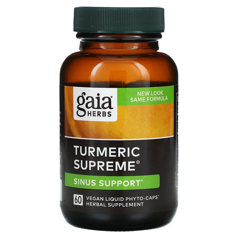 Gaia Herbs, Turmeric Supreme, Sinus Support, 60 Vegan Liquid Phyto-Caps 751063146340