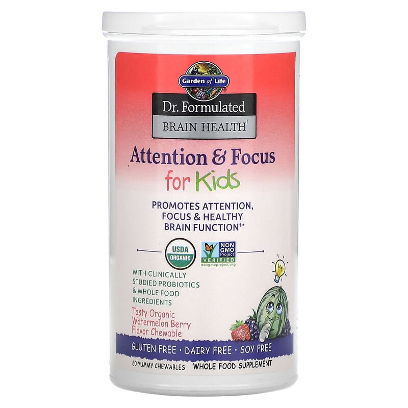 Garden of Life, Dr. Formulated Brain Health, Attention & Focus for Kids, Organic Watermelon Berry, 60 Yummy Chewables 658010120715