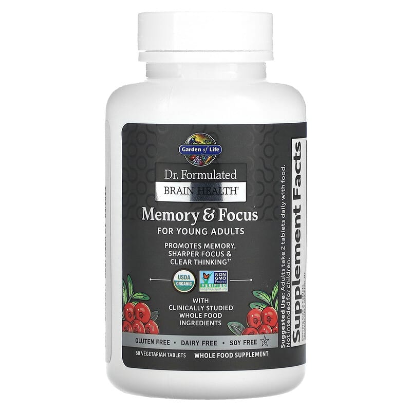 Garden of Life, Dr. Formulated Brain Health, Memory & Focus for Young Adults, 60 Vegetarian Tablets 658010121279
