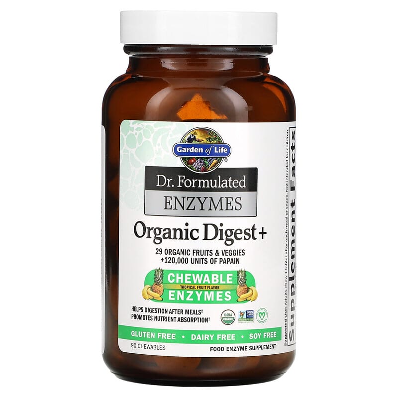 Garden of Life, Dr. Formulated Enzymes, Organic Digest +, Tropical Fruit , 90 Chewables 658010118439