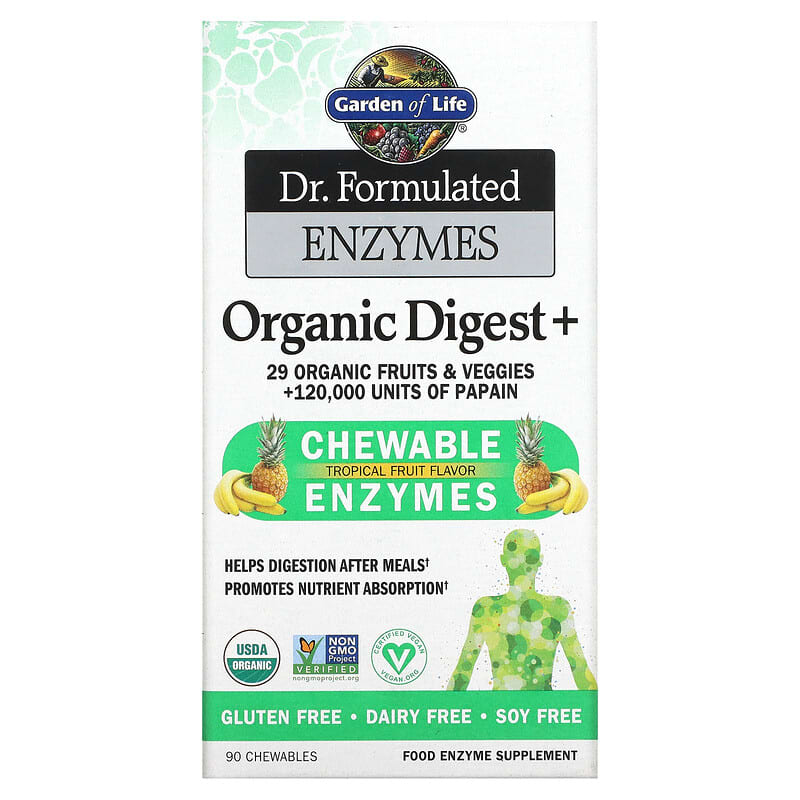 Garden of Life Dr. Formulated Enzymes Organic Digest + Tropical Fruit  90 Chewables 658010118439