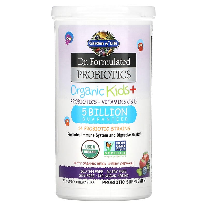 Garden of Life, Dr. Formulated Probiotics, Organic Kids +, Tasty Organic Berry Cherry, 30 Yummy Chewables 658010121194