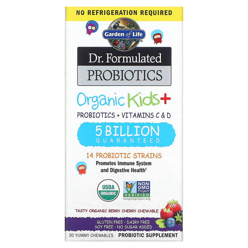 Garden of Life Dr. Formulated Probiotics Organic Kids + Tasty Organic Berry Cherry 30 Yummy Chewables 658010121194